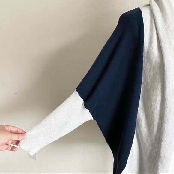 FRESH Produce Open Front Dolman Ribbed Sleeve Colorblock Navy Gray Cardigan xs/s - Picture 5 of 6